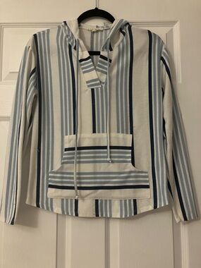 Striped Blue & White Long Sleeve Hooded Tee